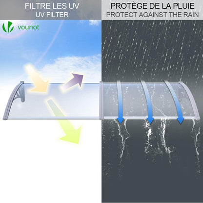 VOUNOT Pultvordach Haustür Überdachung transparent 200x80cm grau