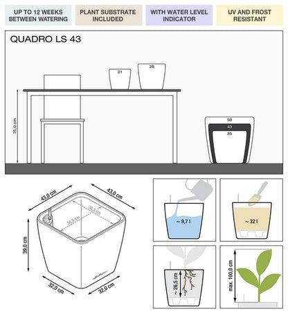 LECHUZA QUADRO Premium LS 43 Pflanzgefäss - taupe hochglanz