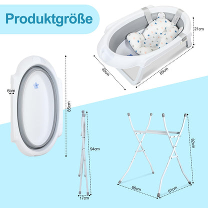 Ansobea Faltbare Baby-Badewanne mit Ständer – Grau