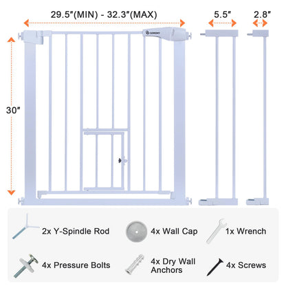 COMOMY Türschutzgitter Katzenklappe Treppenschutzgitter 75-103cm Weiss