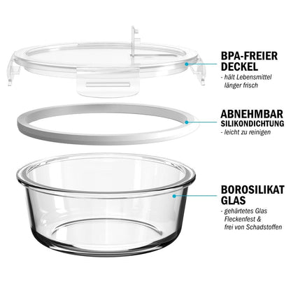 Igluu Meal Prep Glas-Frischhaltedosen rund 950 ml, 5er-Set