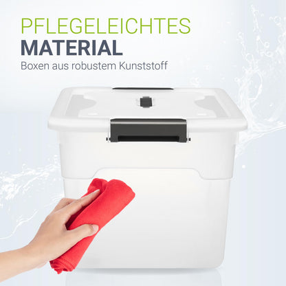 Juskys Aufbewahrungsbox mit Deckel, 4er Set, 30 Liter, transparent