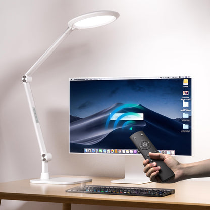 LED Schreibtischlampe Tageslicht 18W. Flexible, dimmbare Leuchte mit 4 Farbmodi; optimal zur blendfreien Arbeitsplatzbeleuchtung.