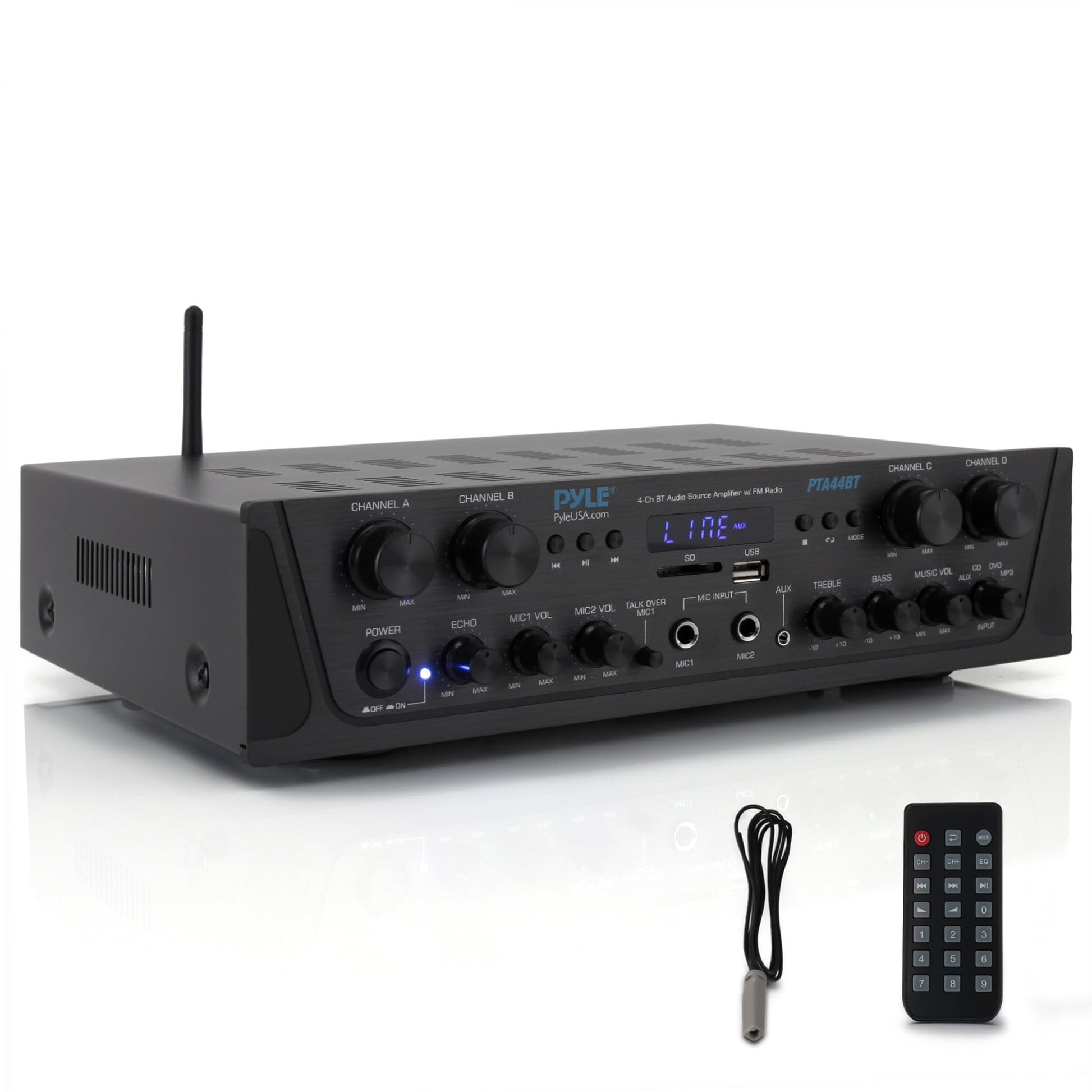 Pyle 500W Bluetooth Verstärker 4-Kanal Stereo Receiver mit FM-Radio und Fernbedienung