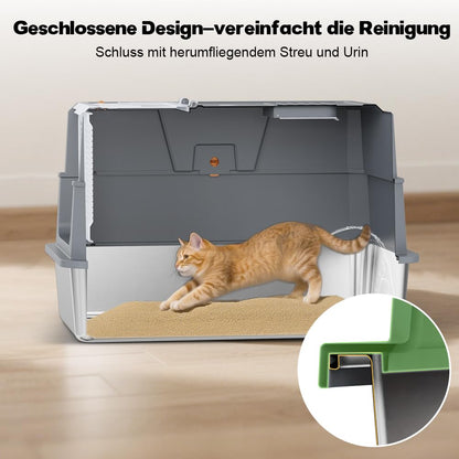 SZEE XL Edelstahl Geschlossene Katzentoilette – Klappdeckel Dunkelgrau