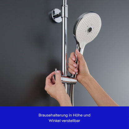 Duravit Duschsystem, Shower System mit 3 Strahlarten (Rain, Pulse, Mono), Kopfbrause im Winkel verstellbar, Duschset reinigungsfreundlich, Duschsystem mit Thermostat, Chrom/Weiß