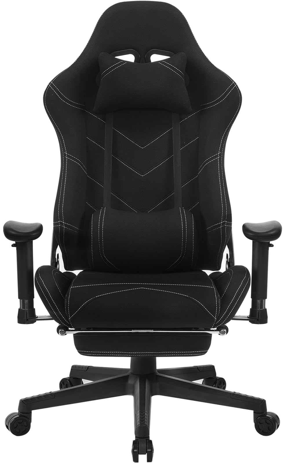 WOLTU Gaming Bürostuhl Stoff Schwarz – Fussstütze. Ergonomischer Stoffstuhl mit Fussstütze, ideal für Gaming und Büro.