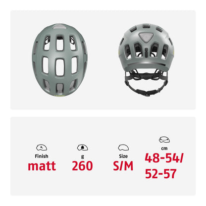 ABUS Youn-I 2.0 Fahrradhelm mit LED-Rücklicht, Grau, S (48-54 cm)