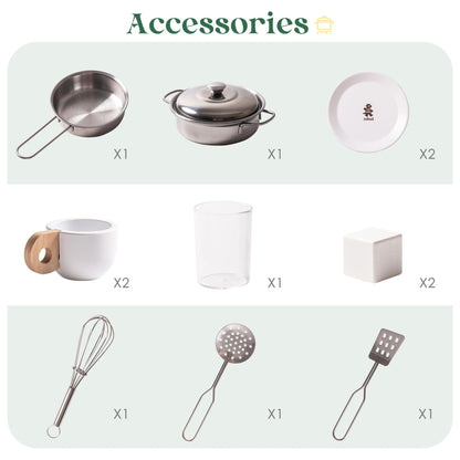 ROBUD Puppenküche – Holz Rollenspiel Küche mit Kühlschrank