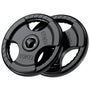PhysKcal Olympische Hantelscheiben 2 x 10 kg, Gummi, Tri-Grip, 50 mm – schwarze Gummibeschichtung mit drei Griffausschnitten