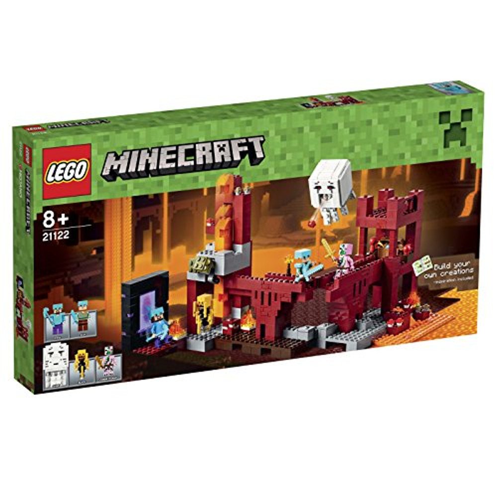LEGO Minecraft 21122 Konstruktionsset – Die Netherfestung. Blockige Festungsstruktur in Rot-, Schwarz- und Grautönen zum Nachbau der Minecraft Netherfestung.