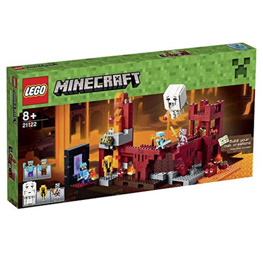 LEGO Minecraft 21122 Konstruktionsset – Die Netherfestung. Blockige Festungsstruktur in Rot-, Schwarz- und Grautönen zum Nachbau der Minecraft Netherfestung.
