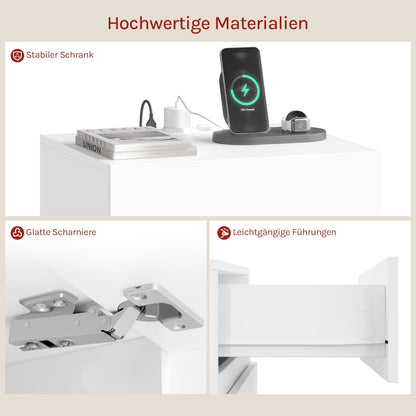 WOLTU Nachttisch 2er Set LED mit Steckdose - weiss NTS23ws-2