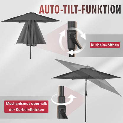 Sekey Sonnenschirm 270 cm mit Kurbel und Kippfunktion, Grau