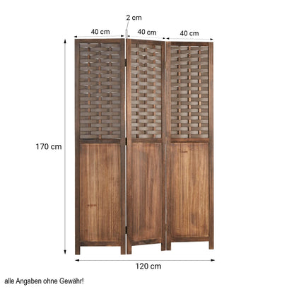 Homestyle4u 2000 Paravent Raumteiler Holz braun 3-teilig