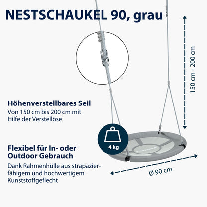 HUDORA Nestschaukel 90 – Hängeschaukel aus Kunststoff, 90 cm, grau