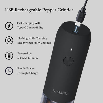 TLYSXPRO Salz- und Pfeffermühle elektrisch, 2er-Set, USB, schwarz