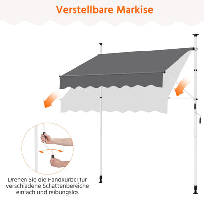Yaheetech Klemmmarkise 200 cm Balkonmarkise mit Handkurbel, dunkelgrau