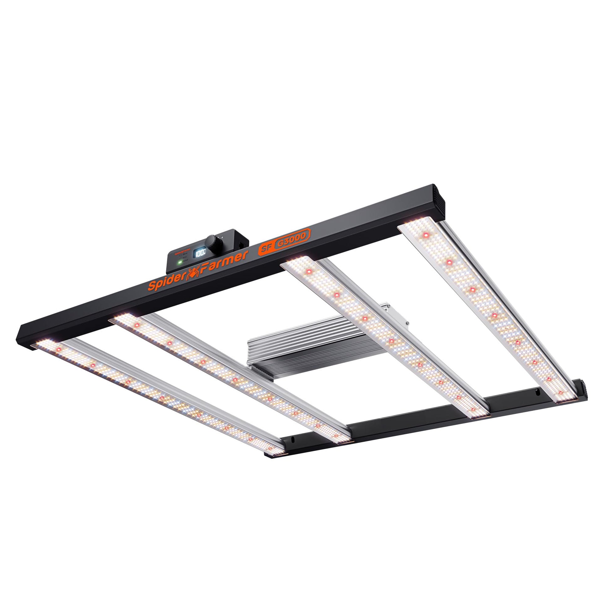 Spider Farmer G3000 LED Pflanzenlampe 300W Vollspektrum dimmbar mit vier LED-Lichtbalken und Aluminiumrückseite