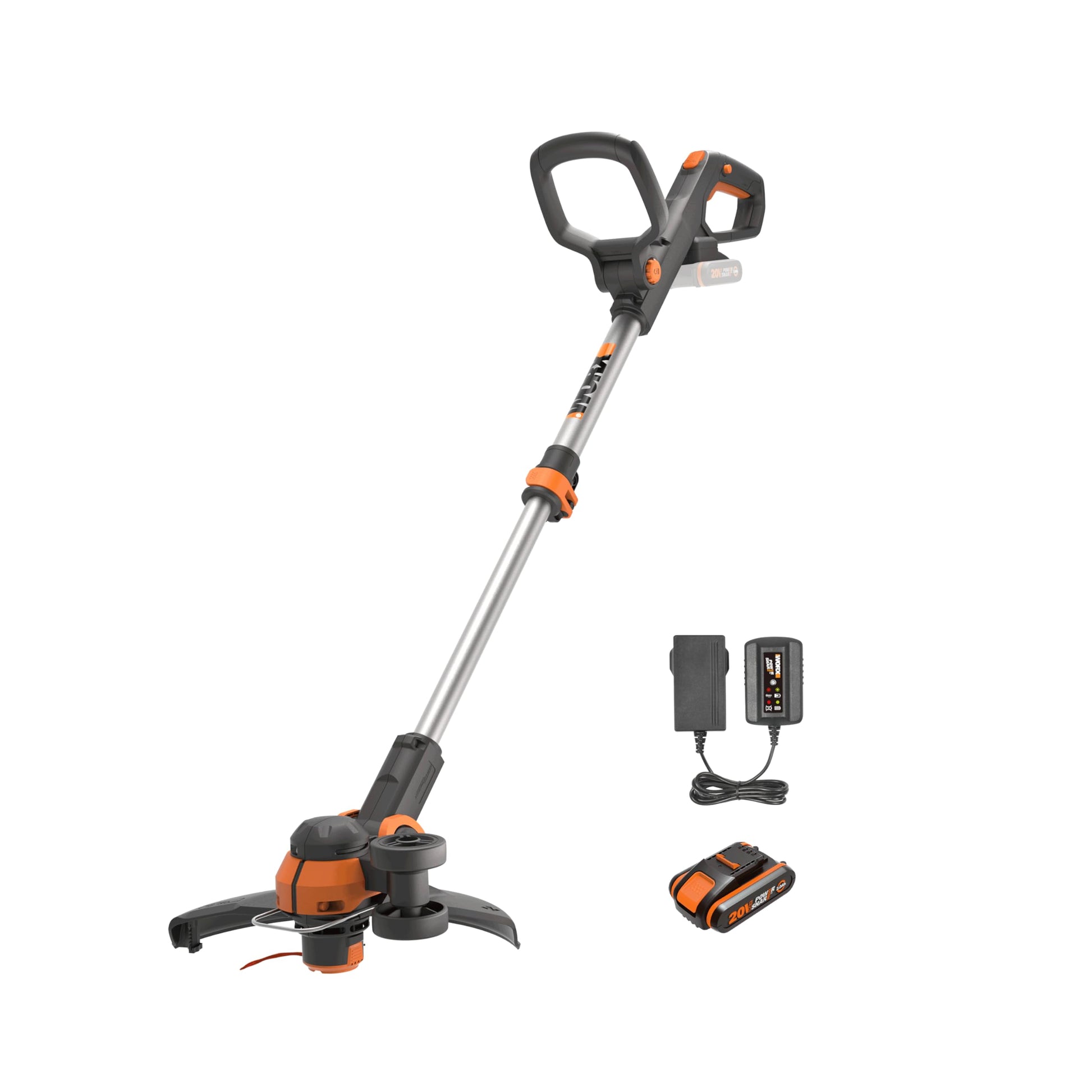 WORX WG163E.1 20V Akku-Rasentrimmer - Inkl. Akku: Orange-schwarz, für präzises Trimmen von Rasen und Kanten.