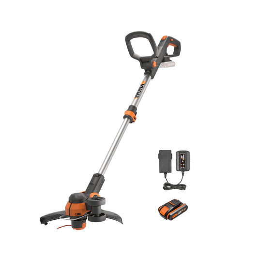WORX WG163E.1 20V Akku-Rasentrimmer - Inkl. Akku: Orange-schwarz, für präzises Trimmen von Rasen und Kanten.