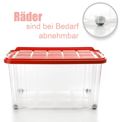 BigDean 60 L Stapelbox mit Deckel - 4er Set rot