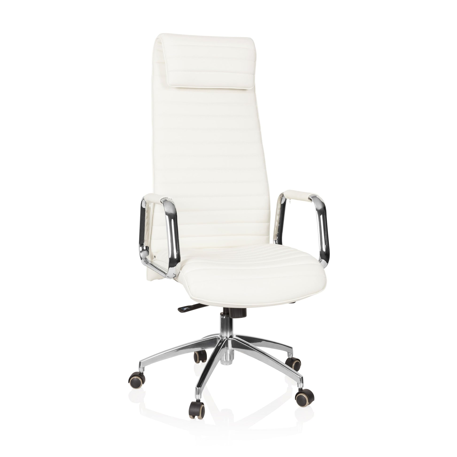 hjh OFFICE ASPERA 20 Chefsessel aus weißem Nappaleder und Chromgestell für komfortables Sitzen im Büro.