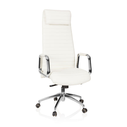 hjh OFFICE ASPERA 20 Chefsessel aus weißem Nappaleder und Chromgestell für komfortables Sitzen im Büro.