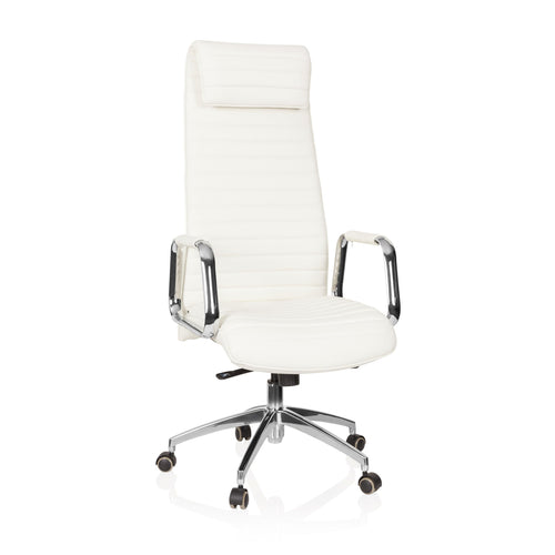 hjh OFFICE ASPERA 20 Chefsessel aus weißem Nappaleder und Chromgestell für komfortables Sitzen im Büro.