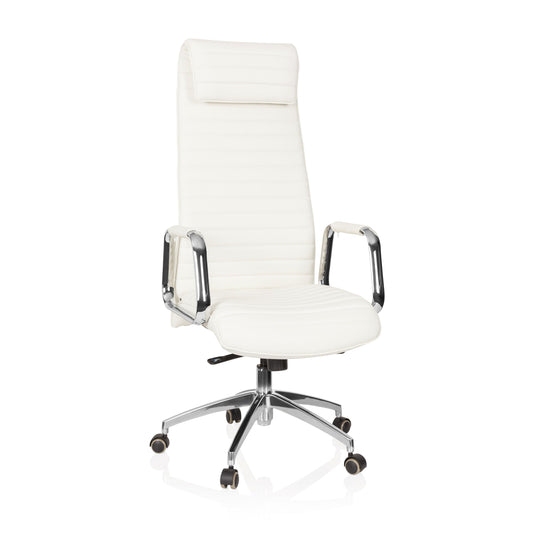 hjh OFFICE ASPERA 20 Chefsessel aus weißem Nappaleder und Chromgestell für komfortables Sitzen im Büro.