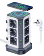 KOOSLA Steckdosenturm 12-fach - 15W Wireless Charger, schwarzer Turm. Stromversorgung & Laden von 12 Geräten via Steckdosen, USB-A/C & 15W Wireless Charger.