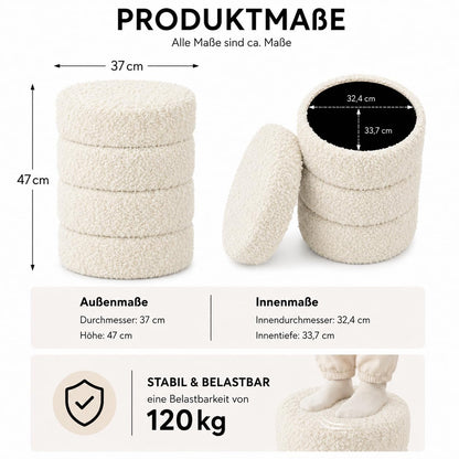 Zedelmaier Teddy Hocker mit Stauraum, rund, weiss, 120 kg belastbar