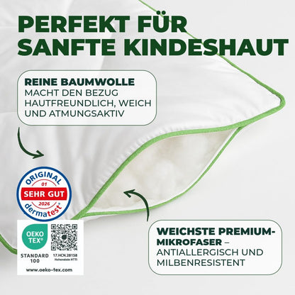 Welldora Kinderkissen 40x60 cm – flach, Baumwollbezug, ab 1 Jahr