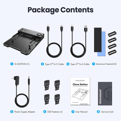 GRAUGEAR Bidirektionale Clone Station für M.2 & 2.5"/3.5" SSDs/HDDs