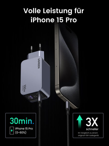 UGREEN Nexode Pro 100W GaN Mini USB C Schnellladegerät 3-Port
