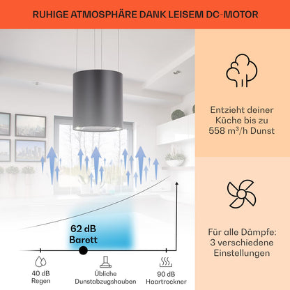 Klarstein Inselhaube Umluft – 558m³/h Kronleuchter Design