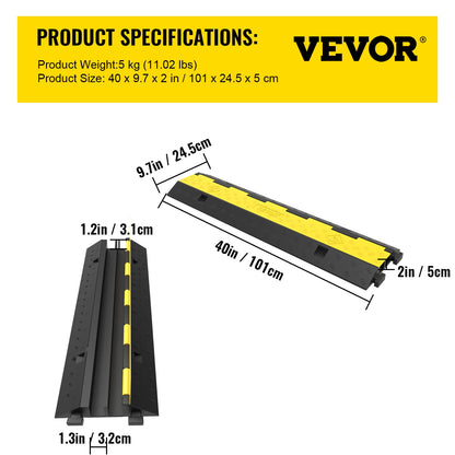 VEVOR Kabelbrücke 2 Kanäle, 3 Stück, Gummi, bis 4989 kg