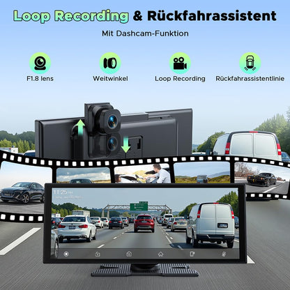 LAMTTO CarPlay Android Auto Display 10.25 Zoll + 2.5K Dashcam