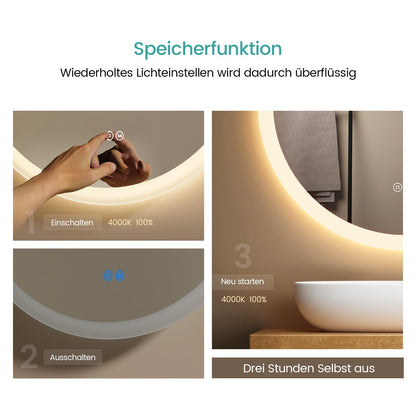 EMKE Badspiegel Rund 50cm – Dimmbare LED-Beleuchtung, Antibeschlag
