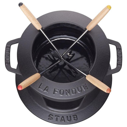 STAUB Fondue Set Gusseisen 16 cm 1.1 l Schwarz – für Käse und Fleisch