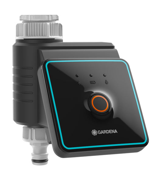 Gardena Bewässerungssteuerung Smart Bluetooth App (01889-20), ein dunkelgraues Gerät, automatisiert die Gartenbewässerung per App.