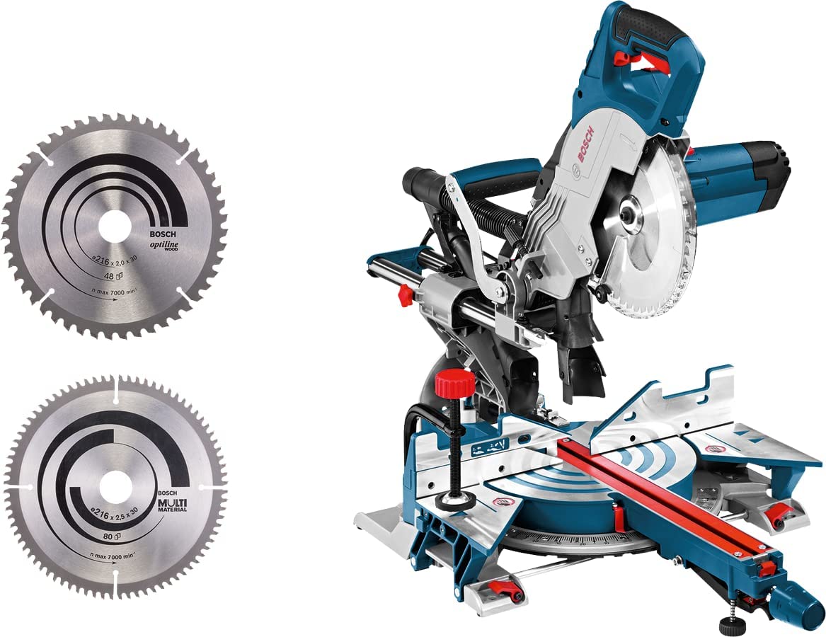 Bosch Professional GCM 8 SJL Kapp- und Gehrungssäge - 216mm, blau, zum präzisen Kappen und Gehren von Werkstücken.