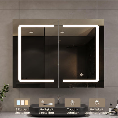 DICTAC Spiegelschrank mit LED-Beleuchtung und Steckdose, 80 cm, weiss