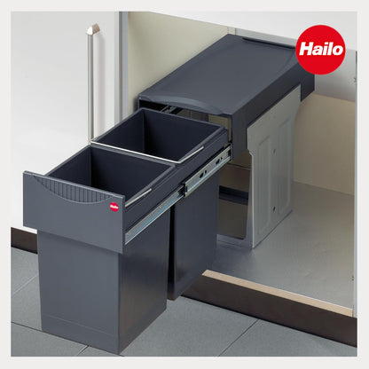 Hailo Tandem 3666101 Einbau-Abfallsammler – 2x15L, Dunkelgrau
