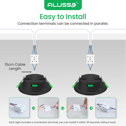 ALUSSO LED Einbaustrahler Dimmbar IP44 Schwarz – 12er Set