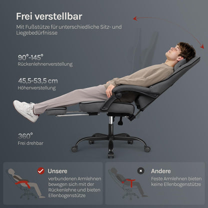 WOLTU Gaming Stuhl GS10 Ergonomisch - Tech-Stoff Grau