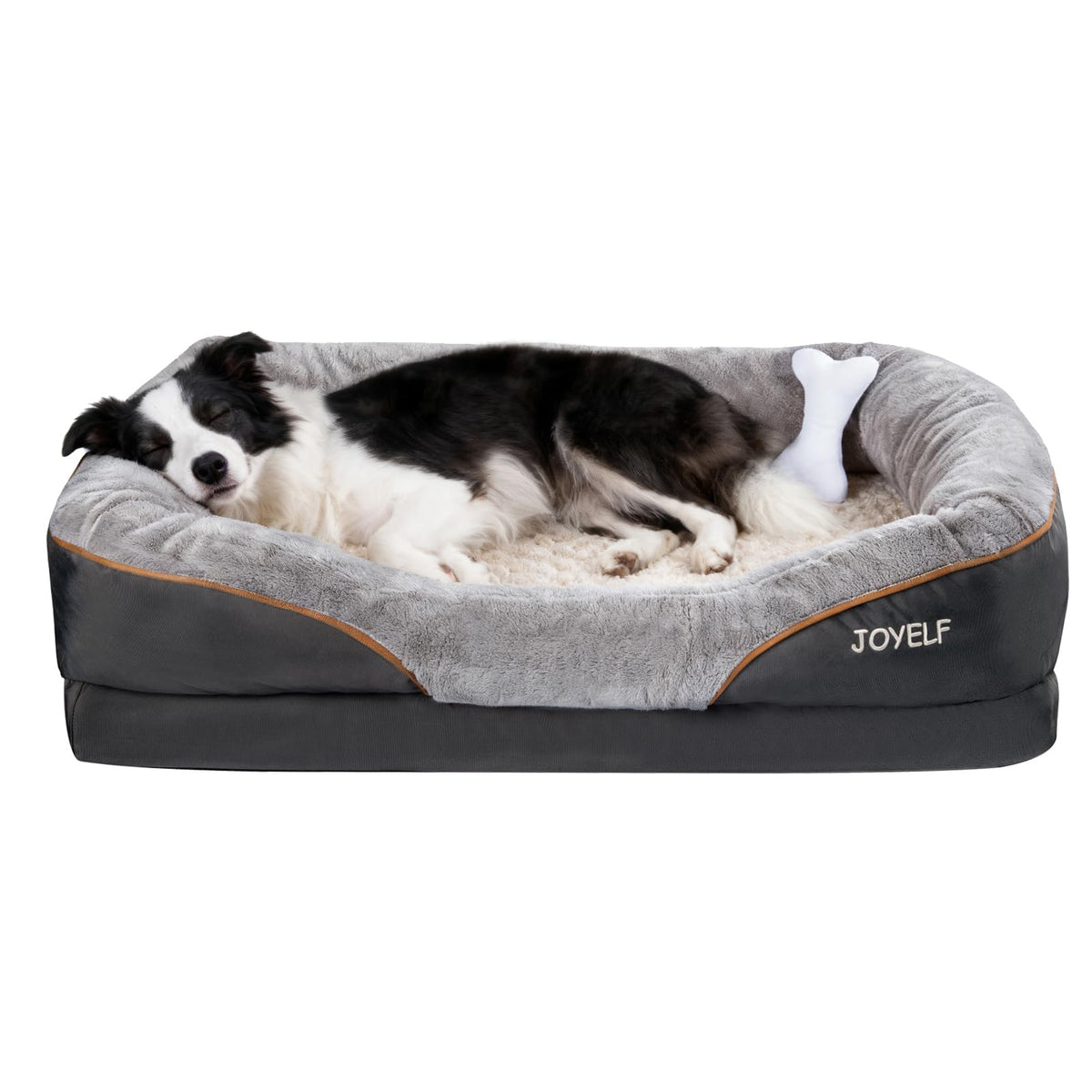 JOYELF Hundebett orthopädisch, gross, Memory Foam, waschbarer Bezug, gepolsterter Rand, knochenförmiges Quietschspielzeug