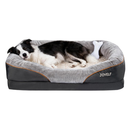 JOYELF Hundebett orthopädisch, gross, Memory Foam, waschbarer Bezug, gepolsterter Rand, knochenförmiges Quietschspielzeug