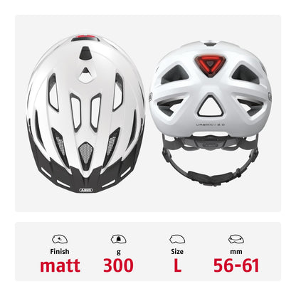 ABUS Urban-I 3.0 Fahrradhelm mit LED-Rücklicht, Weiss, Grösse L