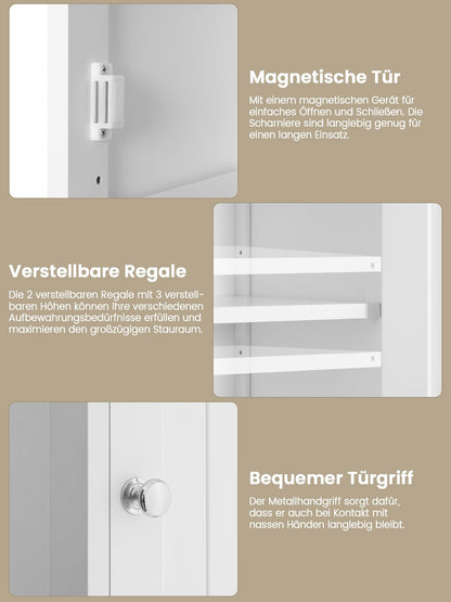 TEENFON Badezimmerschrank schmal mit 2 Türen und Schublade, weiss